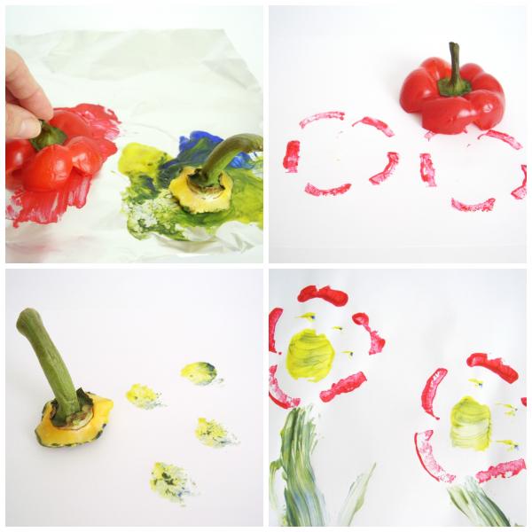 Painting activity for kids with bell pepper stamps