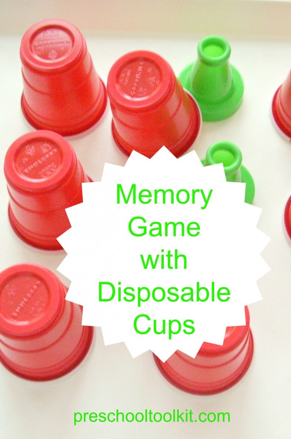 Memory game preschool activity with small cups