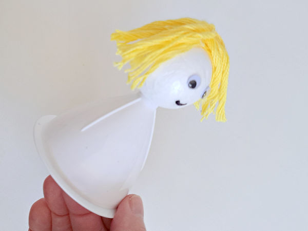kids angel craft with funnel and foam ball