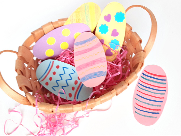 Easter art activity with paper and crayons 