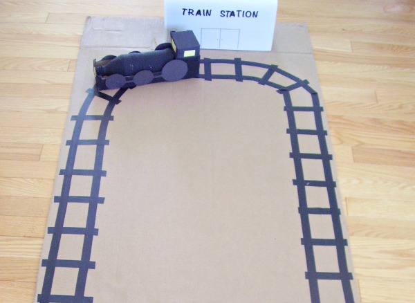 Cardboard and tape train tracks craft
