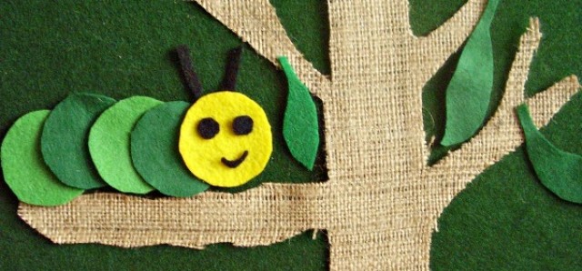Caterpillar and leaves felt cut outs activity for kids