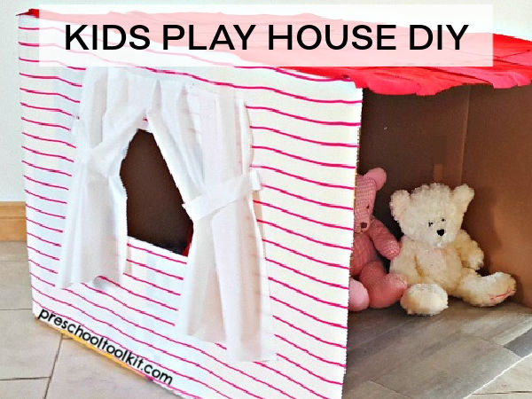 Cardboard box play house to make for toddler and preschooler