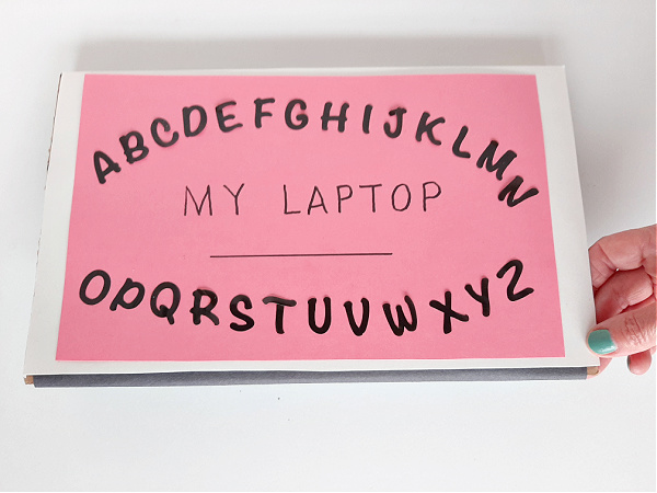 Cardboard laptop pretend play for preschoolers