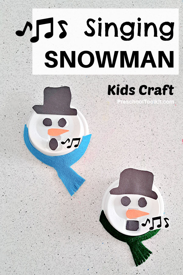 winter snowman craft using recycled disposable lid
