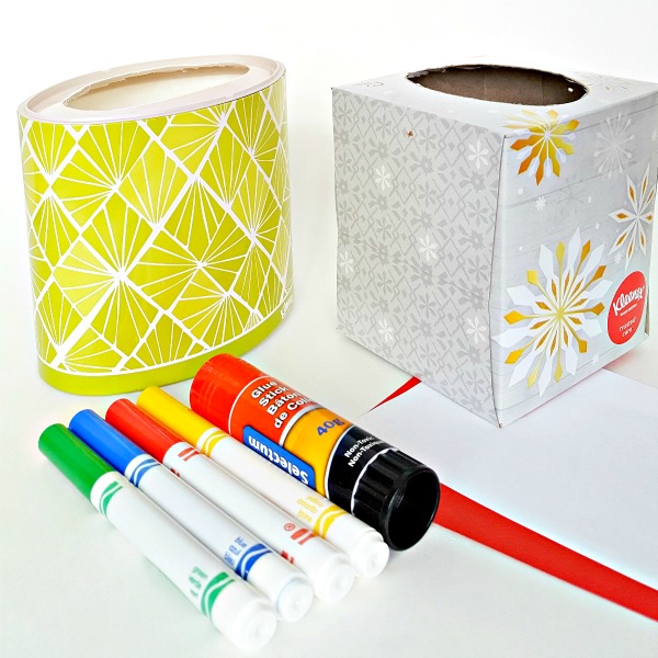 Supplies for a tissue box mailbox craft