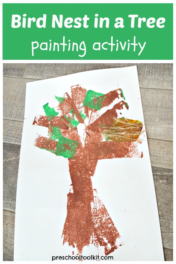 Bird nest and tree preschool painting with foam shapes