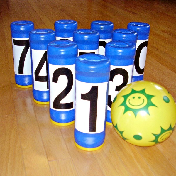 Bowling game easy to make for indoor play with toddlers and preschoolers
