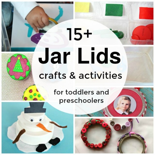 Crafts and activities using recycled jar lids for early learning through hands on play