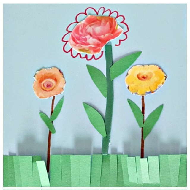 Flower garden paper art with recycled greeting cards