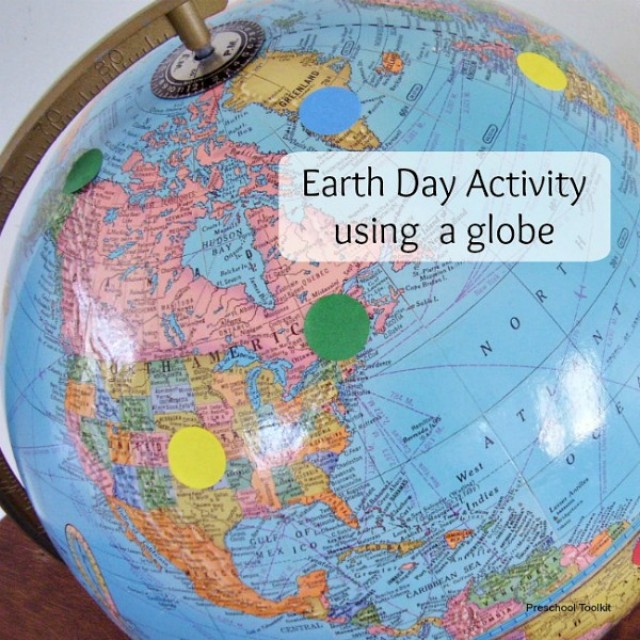 Globe Earth Day activity with modeling clay and stickers