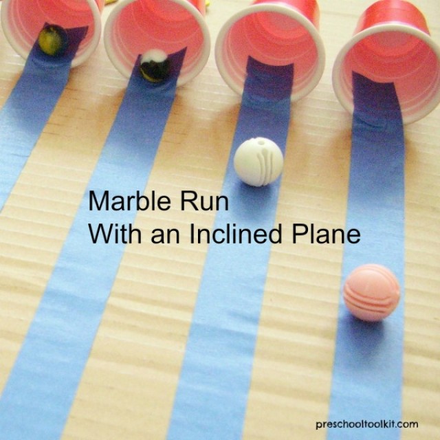 Inclined plane with marble run kids activity
