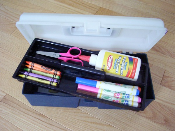 Kids can store art supplies in a small craft box
