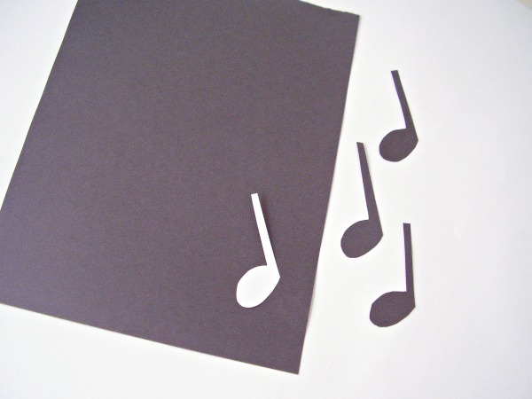 Musical notes cut from construction paper for a preschool activity