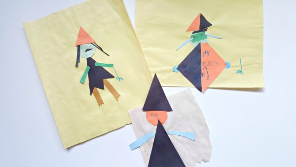 Kids fine motor activity Halloween witch with paper shapes