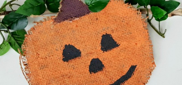 Pumpkin kids craft using burlap and orange paint