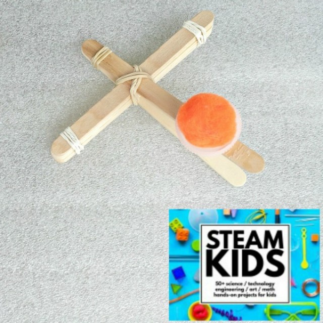 Kids can make a catapult activity from the STEAM KIDS book