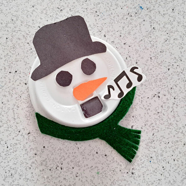 Snowman coffee lid craft winter theme preschool and kindergarten