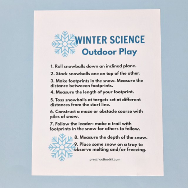 Winter preschool science with snow and ice