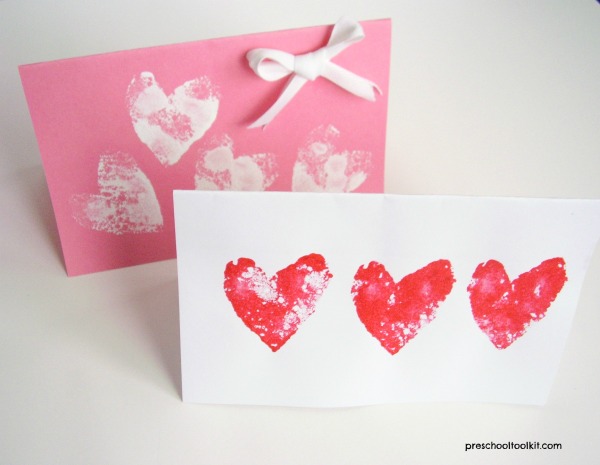 Valentine cards kids can make with heart shaped stamps