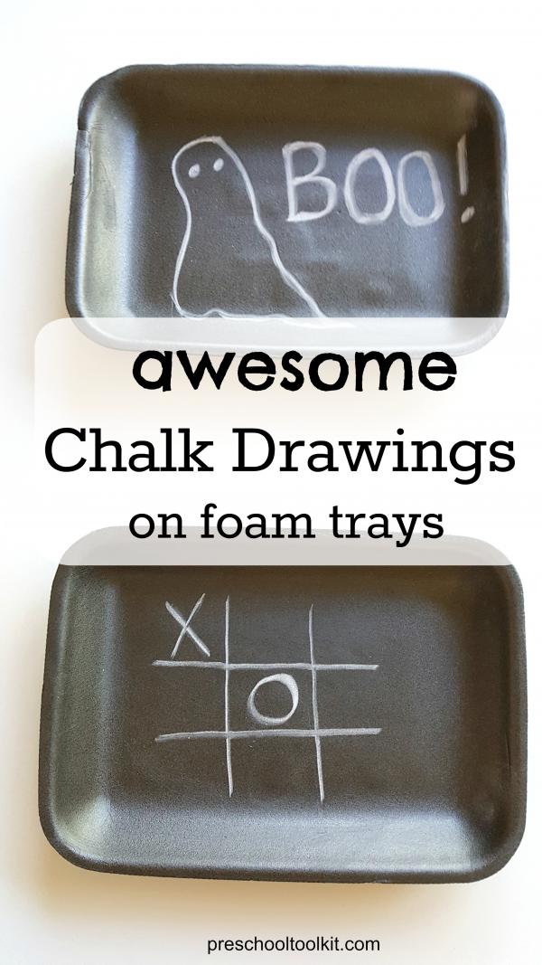 Foam tray chalk drawings