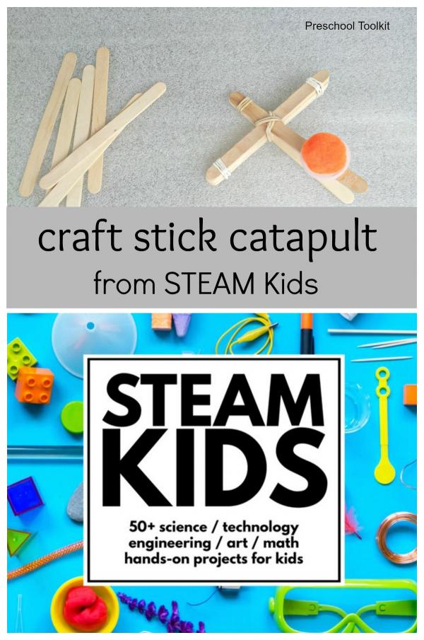 Craft stick catapult from STEAM KIDS book