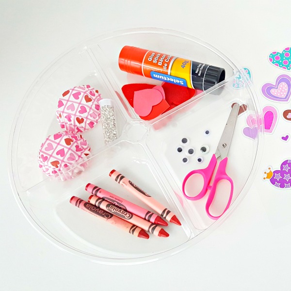 craft supplies for Valentine process art activity making cards
