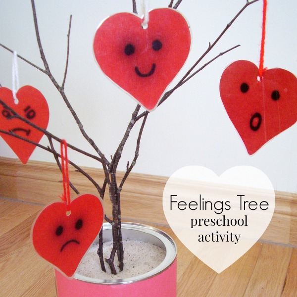 Make a feelings tree with a tree branch for exploring emotions with preschool activities