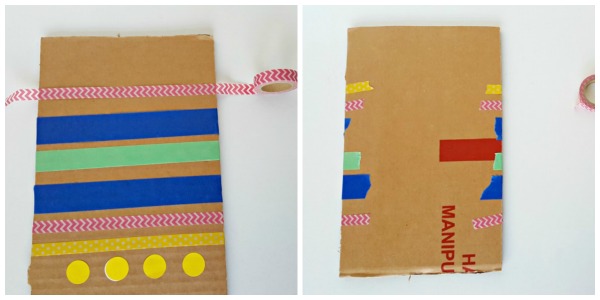 Wrap loose ends of masking tape to the back of the cardboard canvas