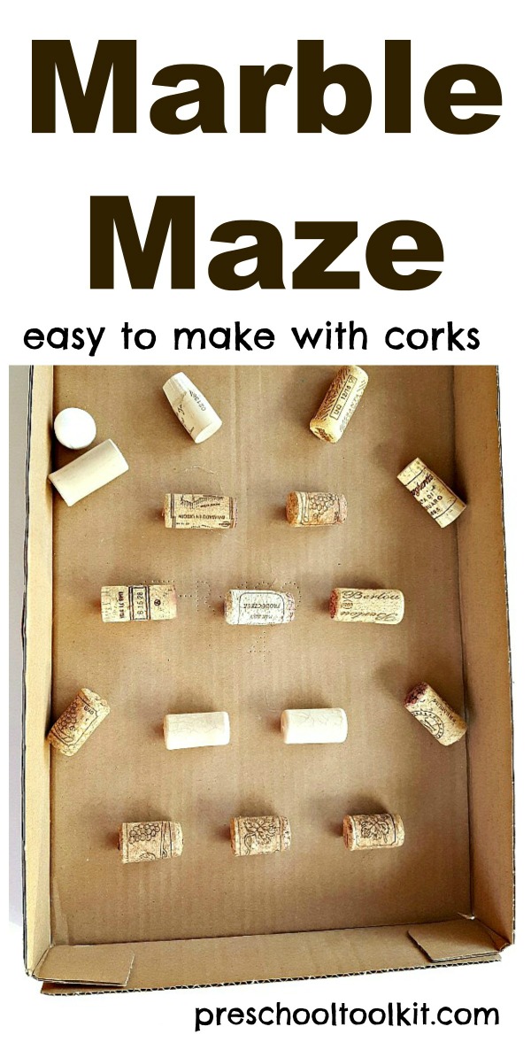 Marble maze corks in a cardboard box
