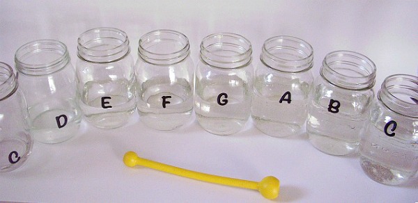 Musical scale kids activity with mason jars