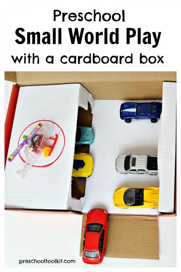 Preschool small world play with a cardboard box