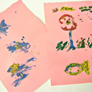 process art preschool activity using paint and glitter