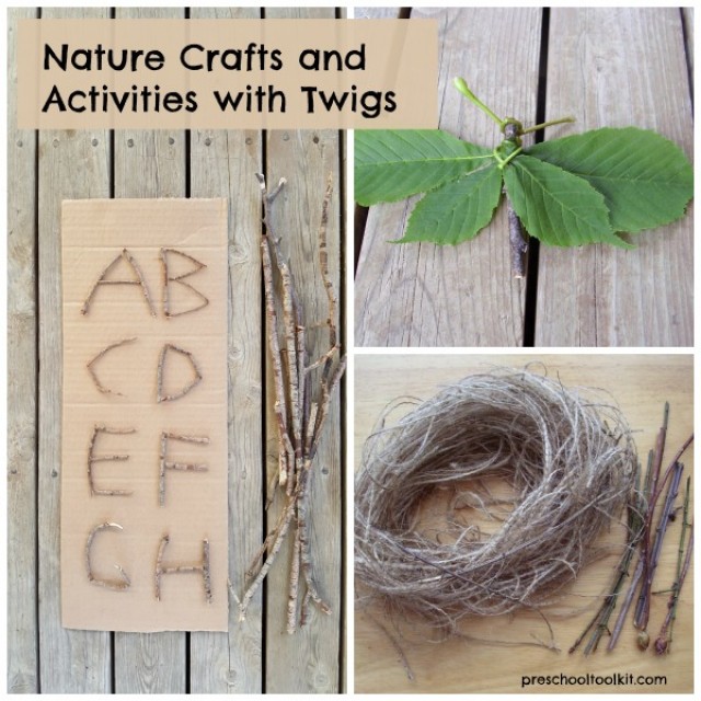 Roundup of 12 + nature crafts using twigs for preschool and kindergarten