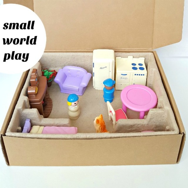 Small world play is easy for kids to create with a cardboard box