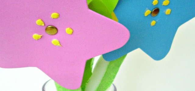 Spring flowers made with foam shapes preschool craft