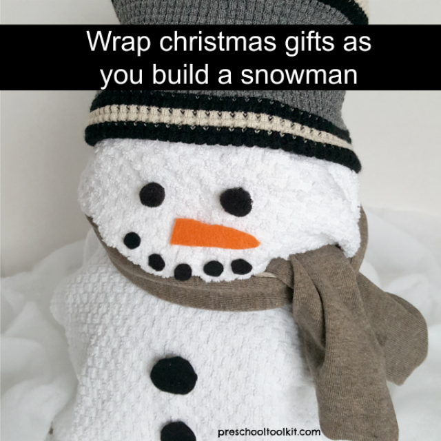 This snowman activity is a fun and unique way to wrap presents for a 'greener' Christmas - Preschool Toolkit