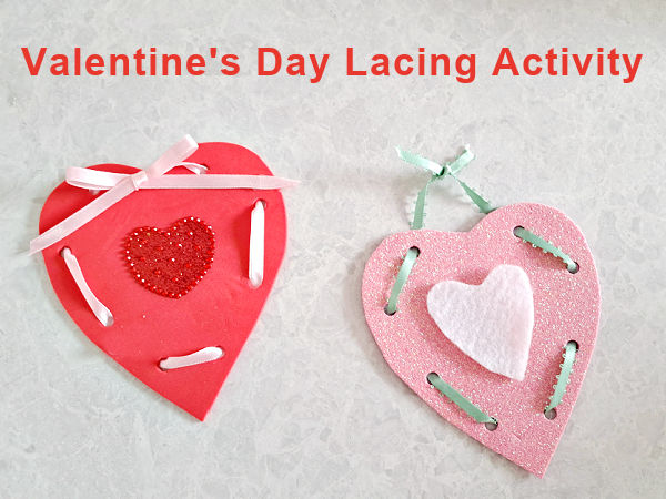 fine motor Valentine lacing activity for preschoolers