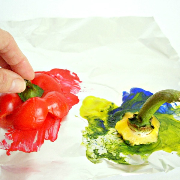 Bell pepper stamp painting activity for preschoolers
