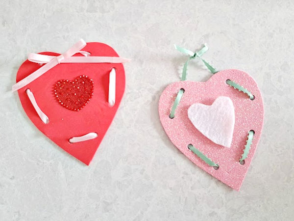 Kids Valentine craft with craft foam and stickers