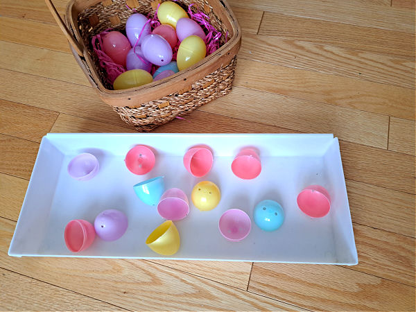 plastic Easter eggs color matching game