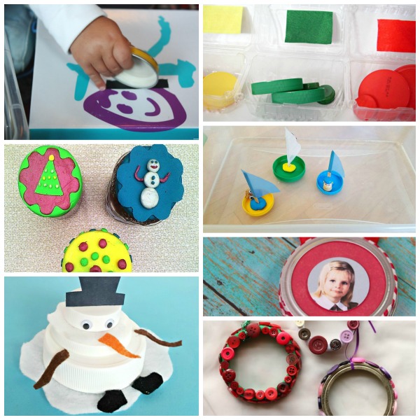 Recycled jar lid crafts for kids