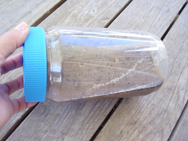 Mix water with earth materials in a jar for a preschool science activity