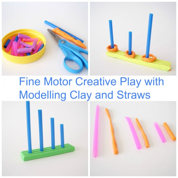 Preschool fine motor activity with clay and straws