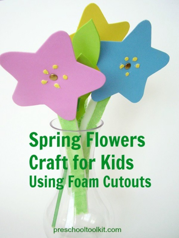 Spring flowers preschool craft made with foam shapes