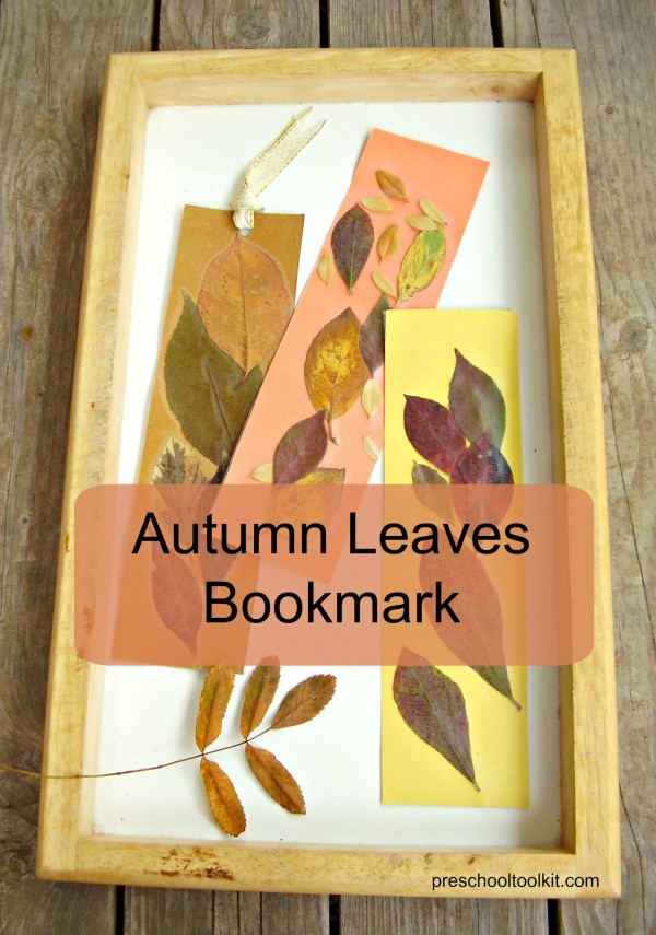 Bookmark craft using colorful fall leaves