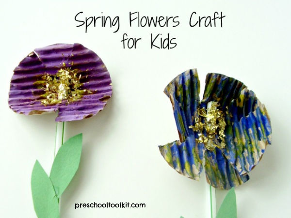 Preschool recycle craft painting cardboard flowers
