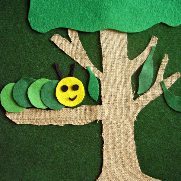 Caterpillar and leaves felt cut outs activity for kids