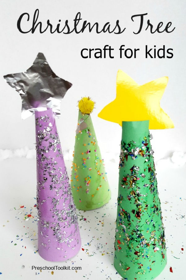 paper Christmas tree craft with glitter and star