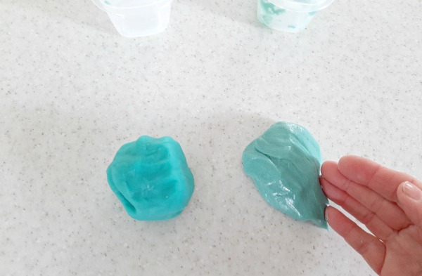 Different results for homemade play dough recipes are evident in texture and appearance